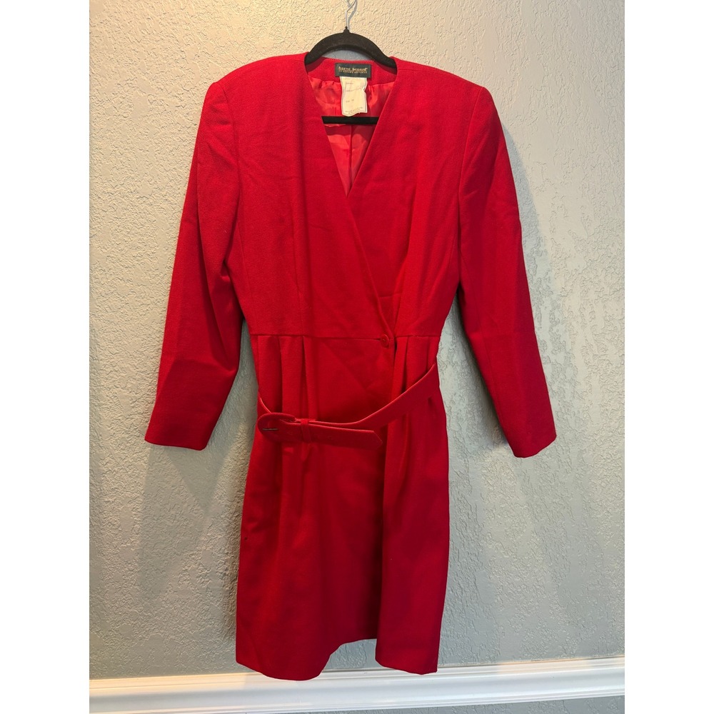 Harve Benard Vintage Red 100% Wool Belted Wrap Dress Made in USA Sz 10 56 1160 7